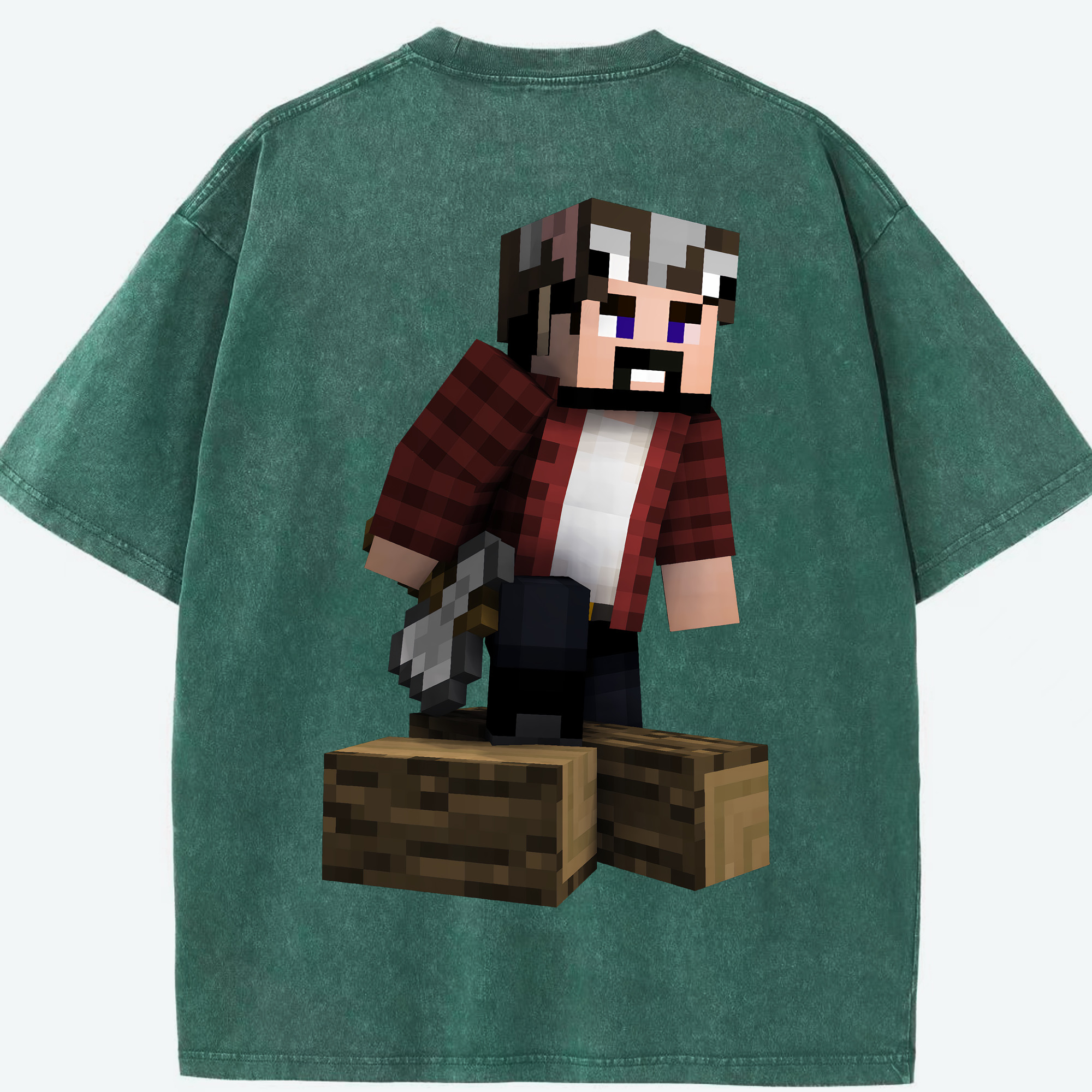 （画像用） マインクラフト ブロックの世界 Minecraft MC Block world 綿100% ヴィンテージ風 半袖Tシャツ（背面プリント）